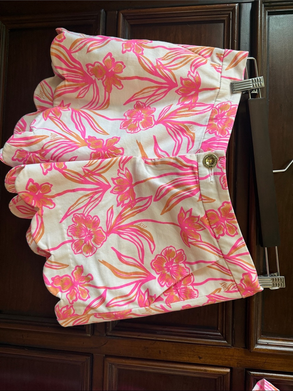 Lilly Pulitzer White Floral Scallop Hem Skort with Pink & Orange Print